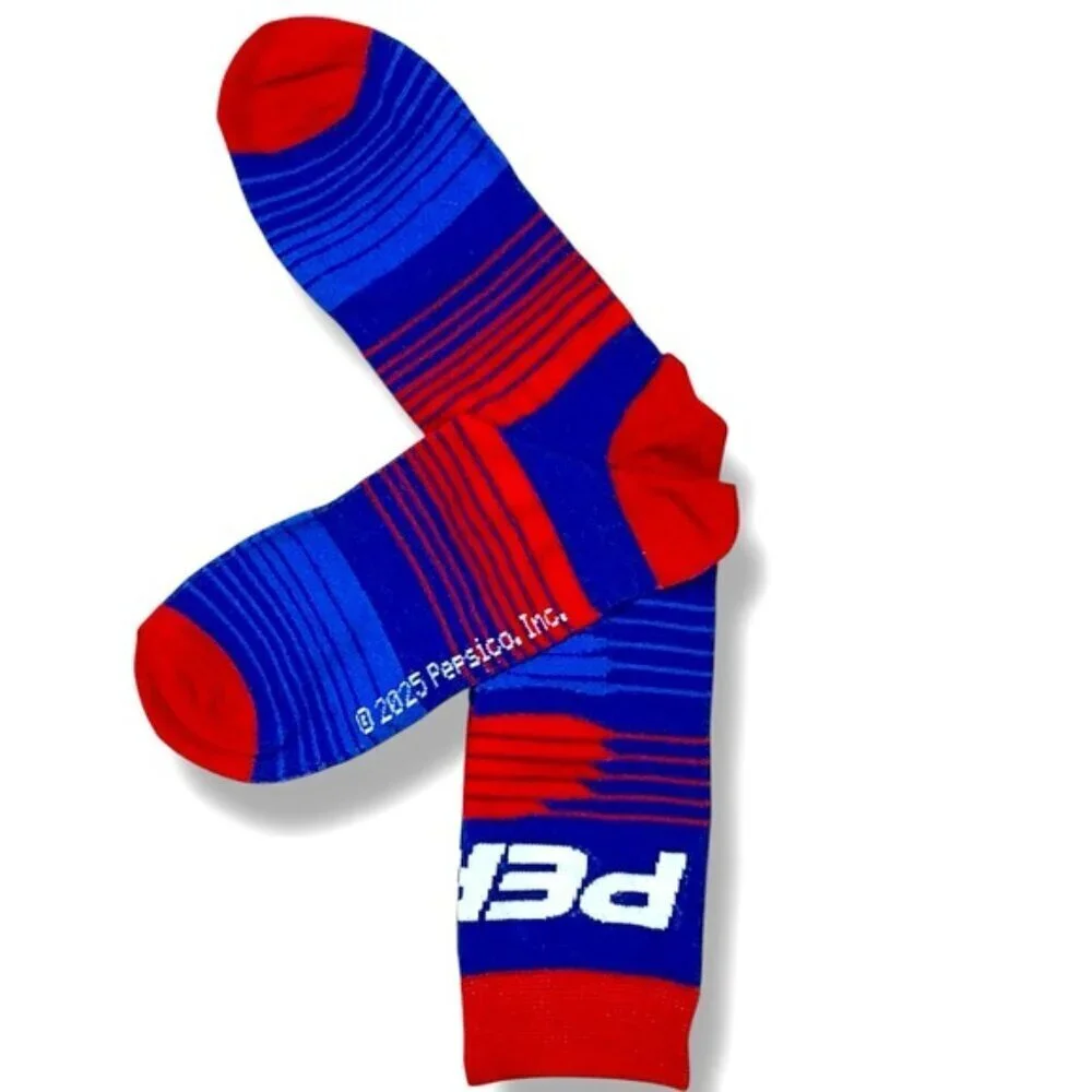 Pepsi Novelty Crew  Socks Reinforced Toe Heel Red Blue Unisex Men Shoe SZ 6-13
